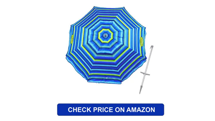 7ft Fiberglass Umbrella for Sand with Integrated Anchor